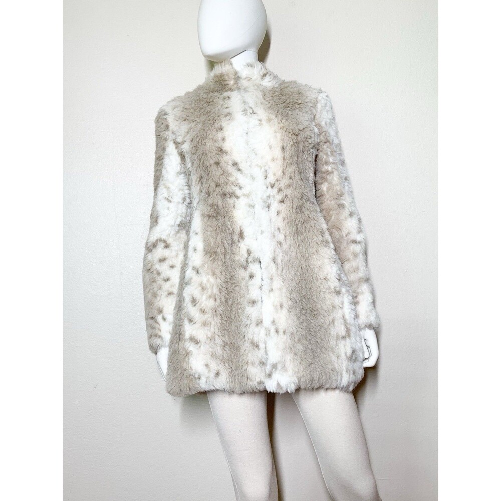 Vintage Snow Leopard Faux Fur Coat Women's XS Mid-Length White Cream